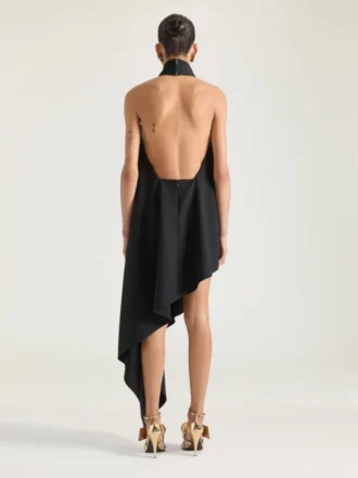 Asymmetric Halterneck Dress in Wool