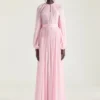 Balloon Sleeves Evening Dress in Silk Chiffon