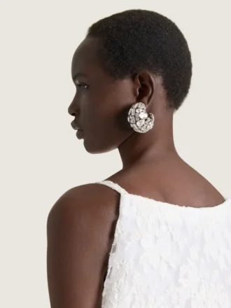 Bold Crystals Clip Earrings in Metal and Crystals