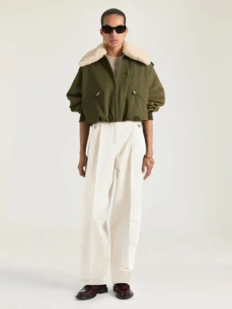 Bomber in Cotton and Wool with Shearling Collar