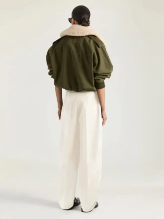 Bomber in Cotton and Wool with Shearling Collar