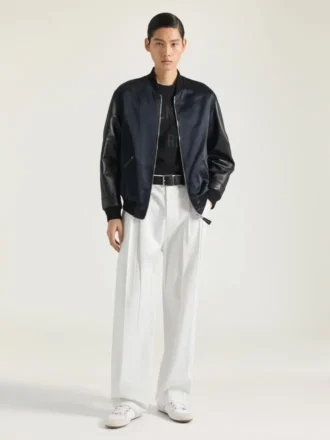 Bomber in Leather and Satin with Givenchy Paris Embroidery