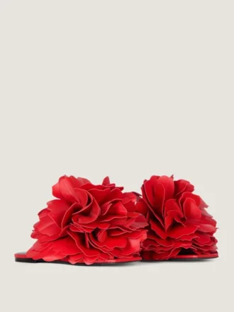 Boudoir Flat Mules in Leather with Rose Petals