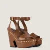 Clog Platform Sandals in Leather with Studs Detail Clog Platform Sandals in Leather with Studs Detail