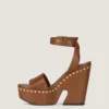 Clog Platform Sandals in Leather with Studs Detail Clog Platform Sandals in Leather with Studs Detail
