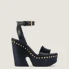 Clog Platform Sandals in Leather with Studs Detail Clog Platform Sandals in Leather with Studs Detail