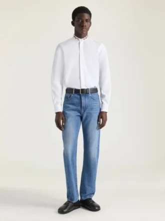Slim Fit Shirt in Poplin with Embroidered Pearls