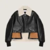 Cropped Aviator Jacket in Leather and Shearling Cropped Aviator Jacket in Leather and Shearling