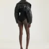 Cropped Bomber with Zipped Shawl Collar in Leather Cropped Bomber with Zipped Shawl Collar in Leather