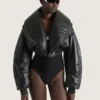 Cropped Bomber with Zipped Shawl Collar in Leather Cropped Bomber with Zipped Shawl Collar in Leather