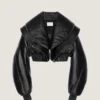 Cropped Bomber with Zipped Shawl Collar in Leather Cropped Bomber with Zipped Shawl Collar in Leather