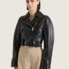 Cropped Cocoon Biker Jacket in Leather Cropped Cocoon Biker Jacket in Leather