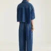 Cropped Cocoon Shirt in Medium Blue Denim