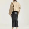 Cropped Peacoat with Leather Collar in Cotton and Wool Cropped Peacoat with Leather Collar in Cotton and Wool