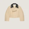 Cropped Peacoat with Leather Collar in Cotton and Wool Cropped Peacoat with Leather Collar in Cotton and Wool