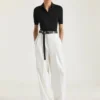 Cropped Polo in Second Skin Effect Knit Cropped Polo in Second Skin Effect Knit