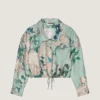 Cropped Shirt in Silk with Roses Print Cropped Shirt in Silk with Roses Print