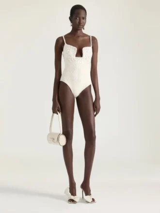 Cutaway Bodysuit in Knit with Embroidered Pearls