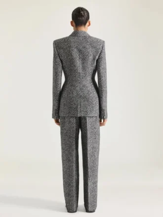 Double Pleat Pants in Herringbone Mixed Wool
