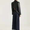 Double-Breasted Slashed Jacket in Leather