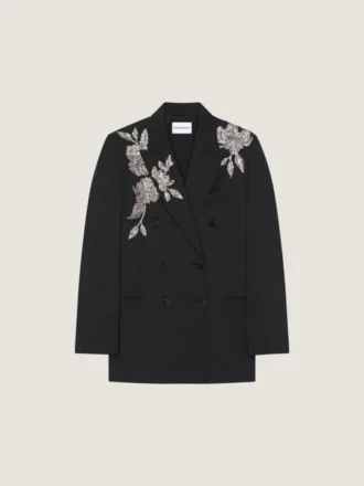Double-Breasted Slashed Jacket in Wool with Sequins