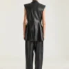 Double-Breasted Sleeveless Jacket in Leather Double-Breasted Sleeveless Jacket in Leather