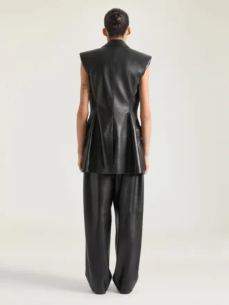 Double-Breasted Sleeveless Jacket in Leather