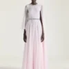 Draped Evening Dress in Chiffon with Crystals and Cape Draped Evening Dress in Chiffon with Crystals and Cape