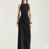 Draped Halterneck Evening Dress in Crepe Cady Draped Halterneck Evening Dress in Crepe Cady