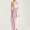 Evening Bustier Dress in Polyfaille with Bow Detail Evening Bustier Dress in Polyfaille with Bow Detail
