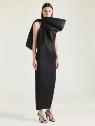 Evening Dress in Satin with Bow Detail Evening Dress in Satin with Bow Detail