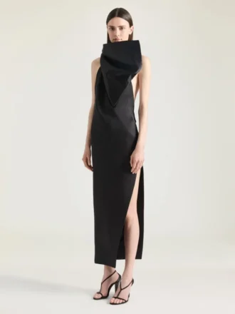 Evening Dress in Satin with Bow Detail Evening Dress in Satin with Bow Detail