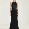 Halter Neck Dress in Crepe and Satin Halter Neck Dress in Crepe and Satin