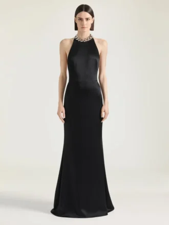 Halter Neck Dress in Crepe and Satin