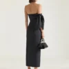 Long Bustier Dress in Wool with Bow