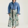 Long Circular Skirt in Poplin with Roses Print Long Circular Skirt in Poplin with Roses Print