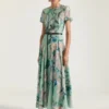 Long Dress in Viscose with Roses Print Long Dress in Viscose with Roses Print