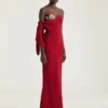 Long Evening Bustier Dress in Crepe with Bow and Sequins Long Evening Bustier Dress in Crepe with Bow and Sequins