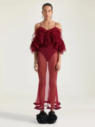 Long Ruffled Dress in Ultra-Fine Knit