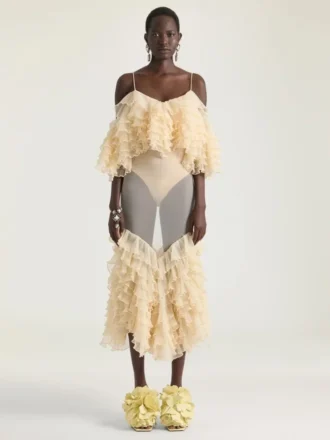 Long Ruffled Dress in Ultra-Fine Knit