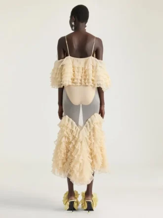 Long Ruffled Dress in Ultra-Fine Knit