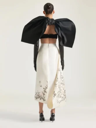 Long Skirt in Satin with Bow and Embroideries