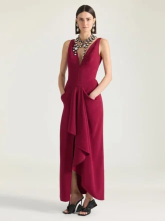 Long Wrapped Dress in Crepe Cady