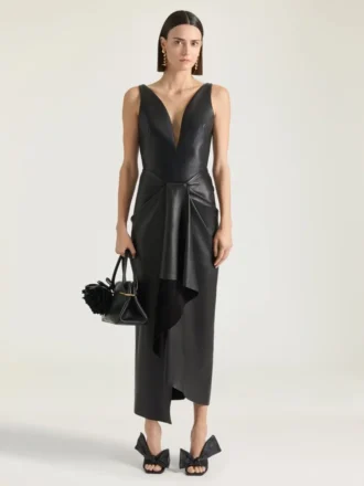 Long Wrapped Dress in Leather