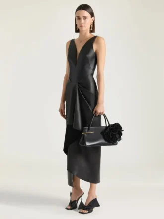 Long Wrapped Dress in Leather