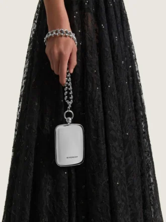 Micro Evening Clutch in Metal Leather with Chain