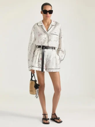 Pyjama Shirt in Silk with Floral Print