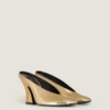 Sculpted Heeled Mules in Mirror Effect Leather Sculpted Heeled Mules in Mirror Effect Leather