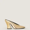 Sculpted Heeled Mules in Mirror Effect Leather Sculpted Heeled Mules in Mirror Effect Leather