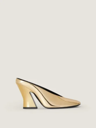 Sculpted Heeled Mules in Mirror Effect Leather Sculpted Heeled Mules in Mirror Effect Leather
